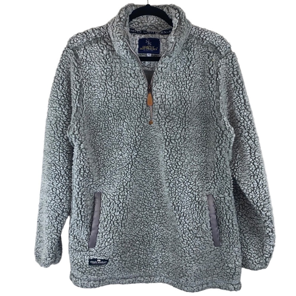 Simply Southern Women’s‎ Sherpa Faux Shearling Quarter Zip Popover Gray